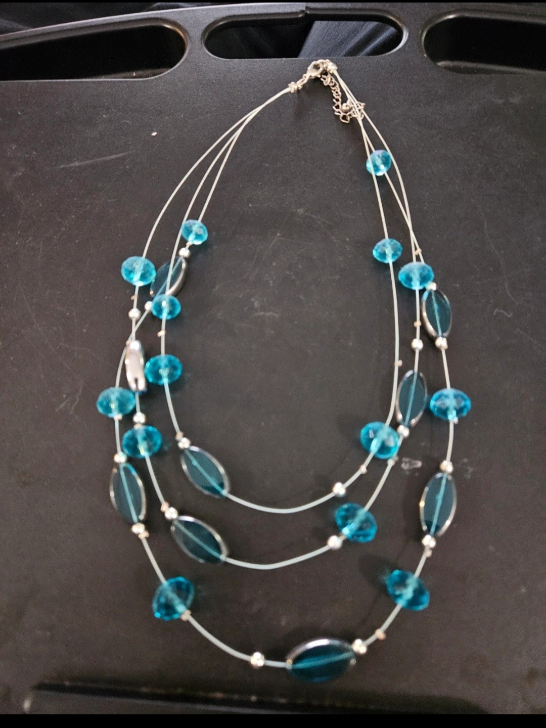 Silver-Tone Multi-Strand Necklace With Turquoise Beads